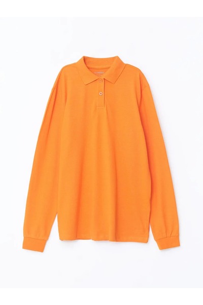 LC Waikiki Lcw Kids Girls Orange Polo Collar Long Sleeve T-shirt