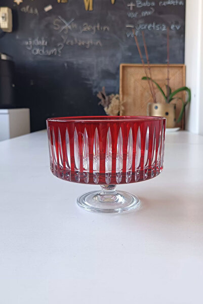 ABBETC Kesme Cam Kadeh Mumluk Vazo Kırmızı Beykoz Cam