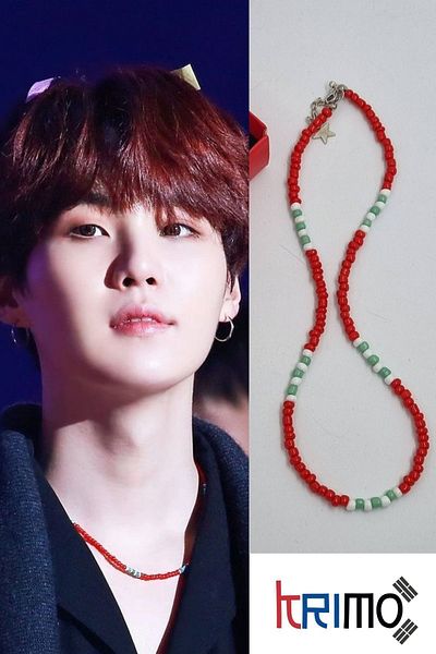 KRIMO Kpop Bts Suga Red Beaded Necklace