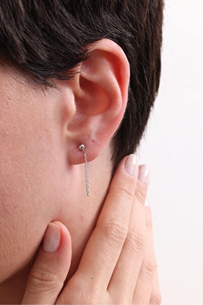 Silvano Jewelry 925 Ayar Gümüş Zincirli Top Küpe