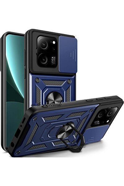 m.tk moveteck Xiaomi Mi 13T Pro Uyumlu Kılıf Kamera Korumalı Yüzüklü Standlı Armor Military Zırh Tank Kapak