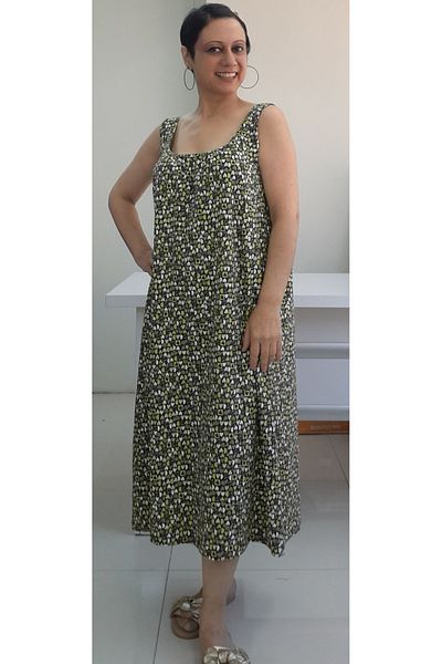 Mertcan Butik Khaki Green Heart Patterned Gathered Combed Cotton Dress - Strappy