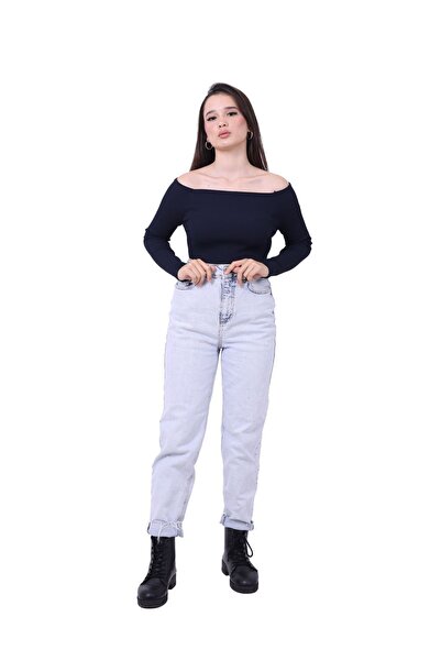 RTD&VLD بلوزة نسائية منسوجة برقبة قارب باللون الأزرق الداكن Rtd & Vld