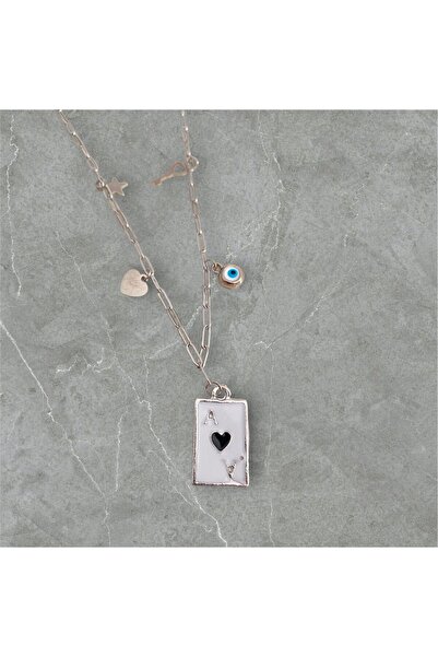 HerşeyVarBurda Kadın Altın Kaplama Gümüş Renk Kupa As Kolye Tarot Kart Kolye