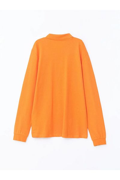 LC Waikiki Lcw Kids Girls Orange Polo Collar Long Sleeve T-shirt