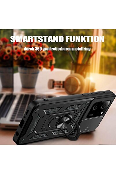 m.tk moveteck Xiaomi Mi 13T Pro Uyumlu Kılıf Kamera Korumalı Yüzüklü Standlı Armor Military Zırh Tank Kapak