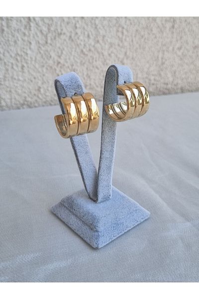 Brassito Gold Colored 3-piece Look Women's Steel Earrings - 316l Non-tarnish Ring Model