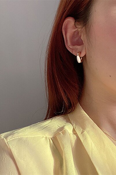 Glaren Minimal Beyaz Mineli Tasarım Kadın Küpe