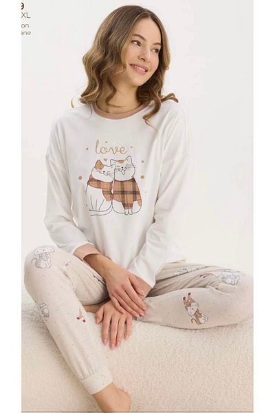 Sevim Can Friendy Cat Cotton Pajamas Set