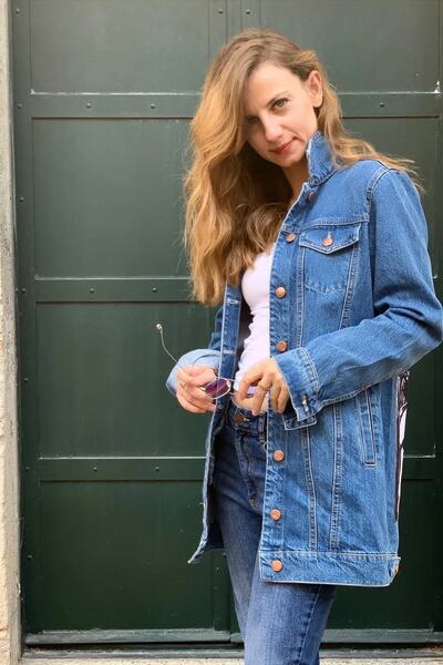 poupee Siyah Beyaz Baskılı Kadın Denim Ceket, Rahat Kalıplı Kot Mont