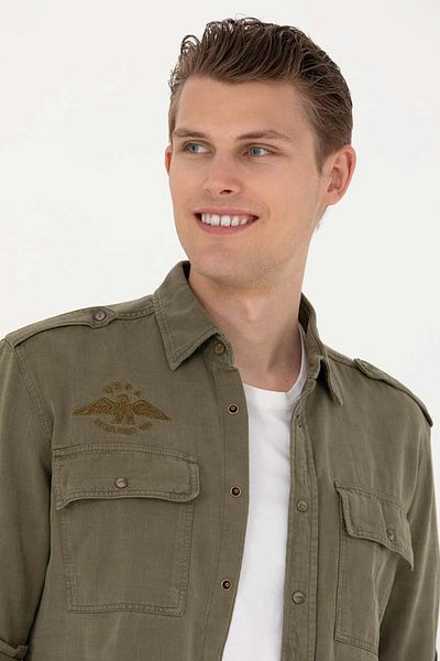 U.S. Polo Assn. ΠΟΛΟ Η.Π.Α. G081SZ 0040001682467   - Πουκάμισο με διπλή τσέπη με κανονική εφαρμογή Khaki M-ST07686-KHAKI-M