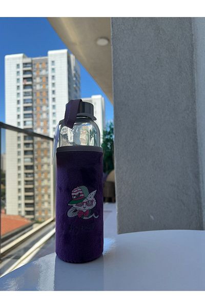 Daisy 500ml Purple Glass Plush Flask with Water Bottle - Healthy