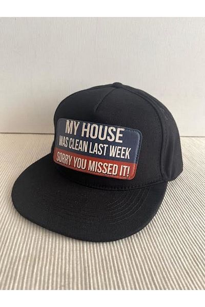 CosmoOutlet Unisex Black Hip Hop Cap - My House Was Clean Last Week Slogan with Detachable Bench Logo