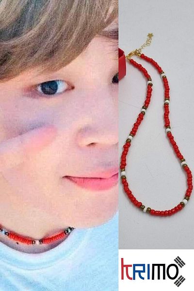 KRIMO Kpop Bts Jimin Red Beaded Necklace