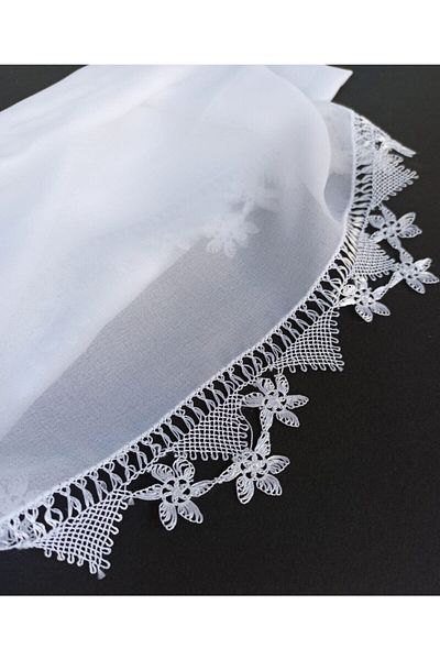 arzumçeyiz Handcrafted Needle Embroidery Mevlüt Headscarf 140 * 70 Cm Size - Off White