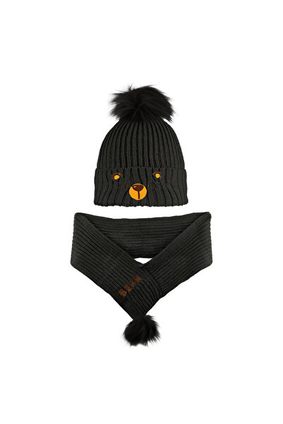 Kitti 4-8 Yaş Erkek Çocuk Ayıcık Işlemeli Şapkanın Içi Polar Atkı Bere 2'li T...