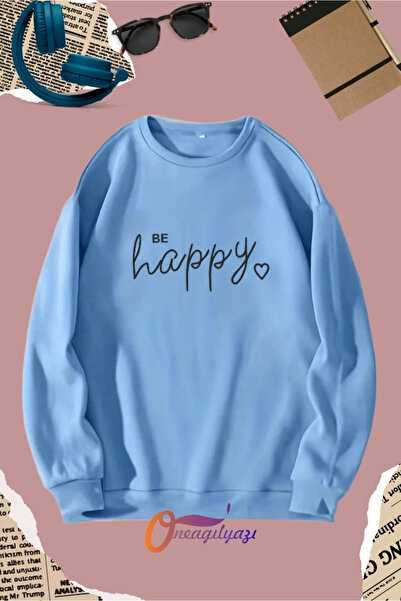 oneagılyazı سويت شيرت Be Happy للنساء/الفتيات - مطبوع