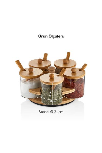 Vienev 5-Piece Glass Spice Rack with Bamboo Stand and Spoon