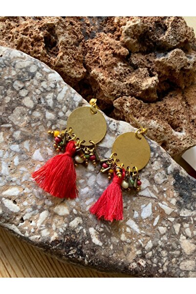 azra takı tasarım Red Bohemian Dress - Tasseled Women's Earrings
