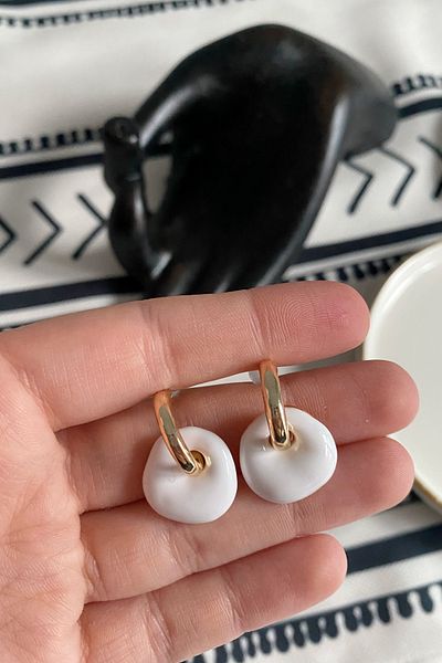 Glaren White Enamel Two Piece Design Women's Earrings
