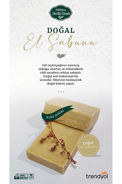 Sabuncu Mevlüt Efendi Natural Hand Soap with Olive Oil 130 gr (2 Pieces)