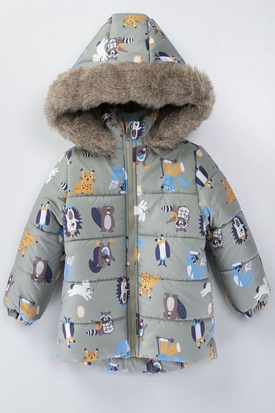 PODİUM GİYİM Gilded-Fur Hooded Winter Coat with Cute Raccoon & Mole Figures