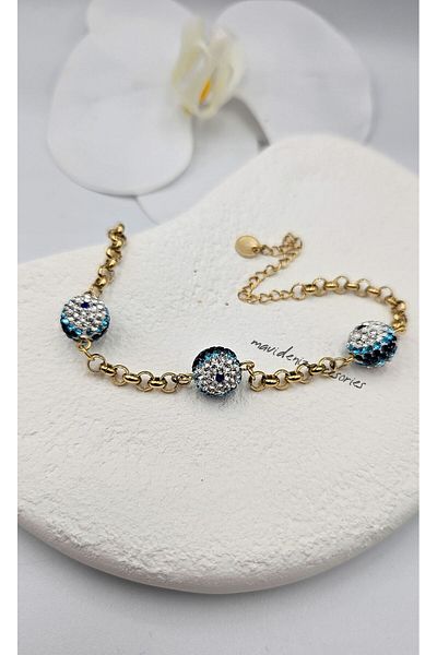 m mavi deniz accesories Steel Bracelet - Evil Eye Bead and Stone Detail