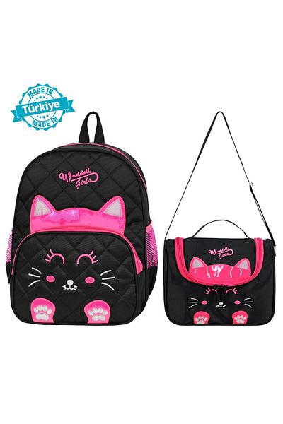 Waddell Quilted Cat Licențiat - Rucsac brodat pentru grădiniță și geantă termică pentru prânz