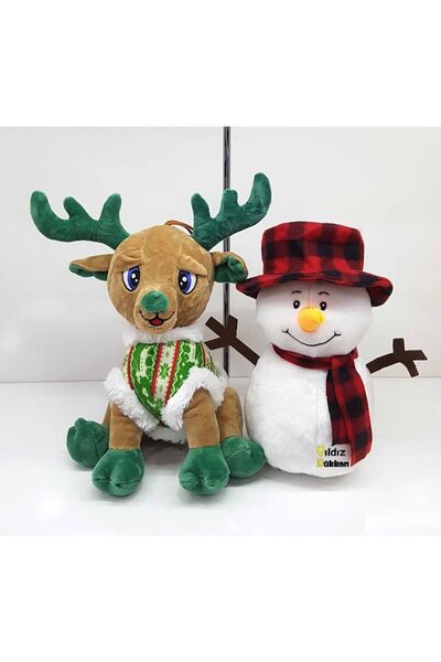 Selay Oyuncak Plush 28 cm Deer and 25 cm Snowman Toy Gift