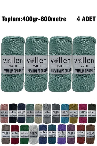 vollen yarn 600m Πολυεστερικό νήμα μακραμέ, νήμα Supla, νήμα τσάντας, νήμα βραχιολιού, μακραμέ, νερό πράσινο 1,5mm-400gr