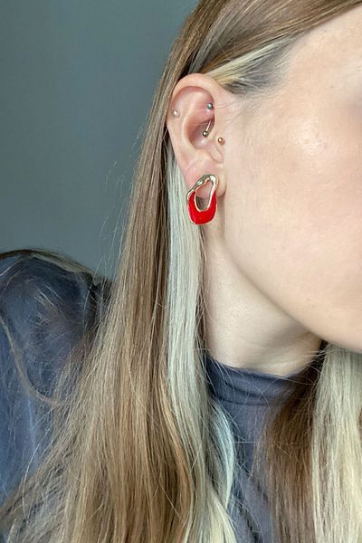 Glaren Asymmetrical Red Enamel Gold Color Women's Earrings