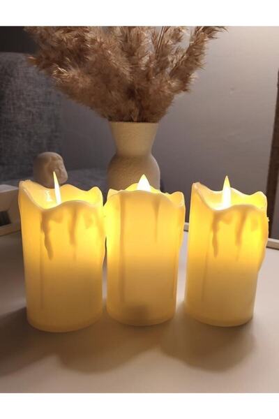 HEYBENİDOLDUR 3 Lü Led Mum Tealight Erimiş Görünümlü Pilli Dekoratif Led Mum ...