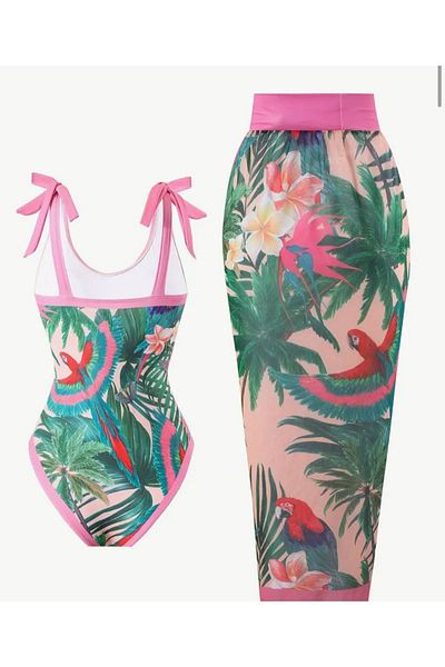 Kuvars Atalier Parrot Paradise Baby Swimsuit and Pareo Set
