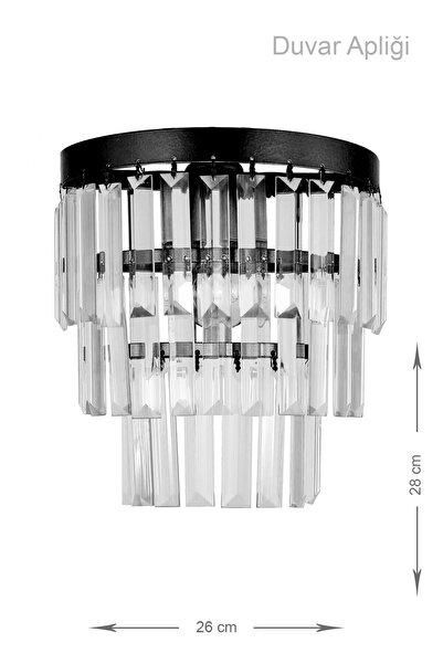 Avizemoda Linsa Kristal Cam Taşlı Lüks Aplik - (siyah Renk)
