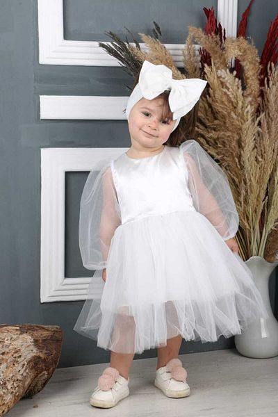 aden kids Baby Girl Bandana White Dress