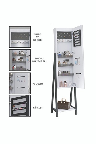 DECOBOX Eyfel Led Aydınlatmalı Boy Aynalı Takı Dolabı Beyaz Işık