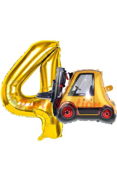 Parti Station Construction Forklift Truck Balloon 4Th Birthday Balloon Set Co...