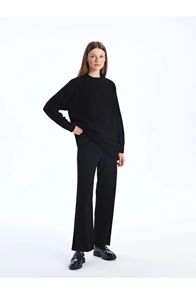 LC Waikiki LCW Modest új fekete elasztikus derék csíkos női kötöttáru nadrág