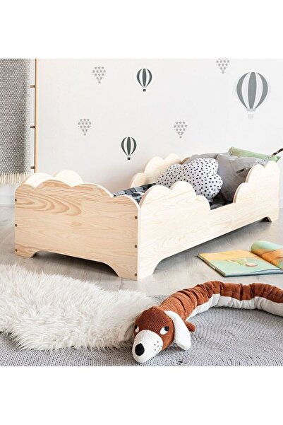 MFG AHŞAP Montessori Bulut Desenli Çocuk Yatağı Çocuk Karyolası 90x190