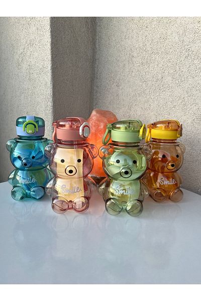 Life 800 ml Water Bottle with Smile Teddy Bear, Transparent Green Color