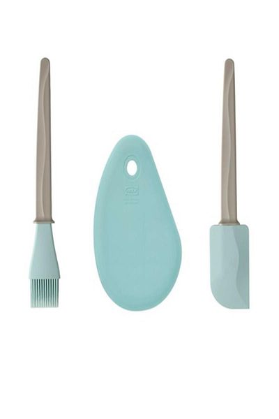 IKEA Bakglad Silicone Spatula + Egg Dough Pastry Brush Beige Blue 26 Cm + Lattbakad Scraper 14 Cm