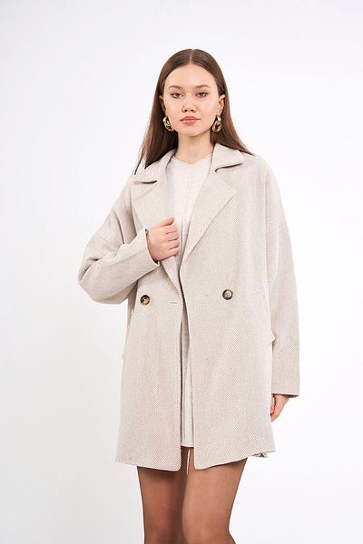 SevdeUgur Women's Cream Fish Back Oversize Lined Short Cashew Coat