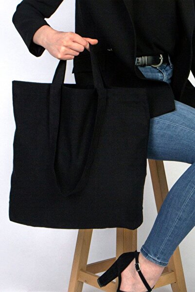 Pamusan Siyah Ham Katlanabilir Alışveriş Çantası