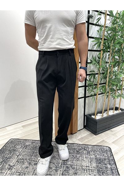 UTTBASİC Black Pleated Baggy Fabric Trousers