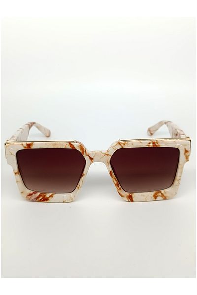 TomyHelf Rectangular Design Marble Pattern Frame Brown Glass Women's Sunglasses