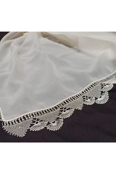 arzumçeyiz Handcrafted Needle Embroidery Mevlüt Headscarf (heavy Work) 140 * 70 cm Size - Cream