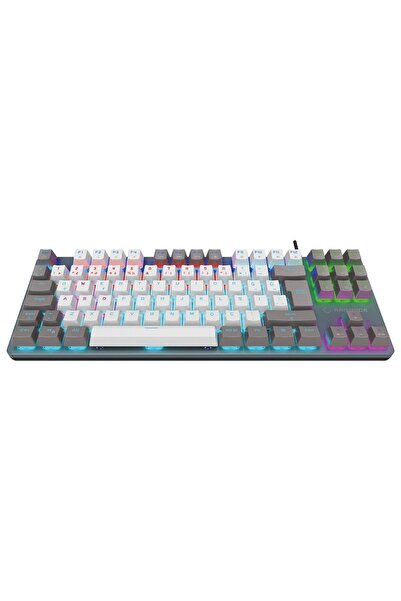 Rampage Snug K14 Rainbow Tkl 87 Tuşlu Süper Kompakt Mekanikoyuncu Klavye -beyaz/gri