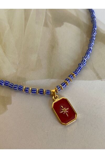 ATELİERGONCA El yapımı mavi cam boncuk kutup yıldızı kolye