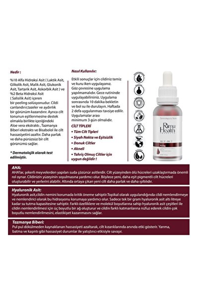 Rimu Health Products Canlandırıcı Ve Cilt Tonu Eşitleyici Yüz Peeling Serum 30 Ml (aha 10% + Bha 2%)