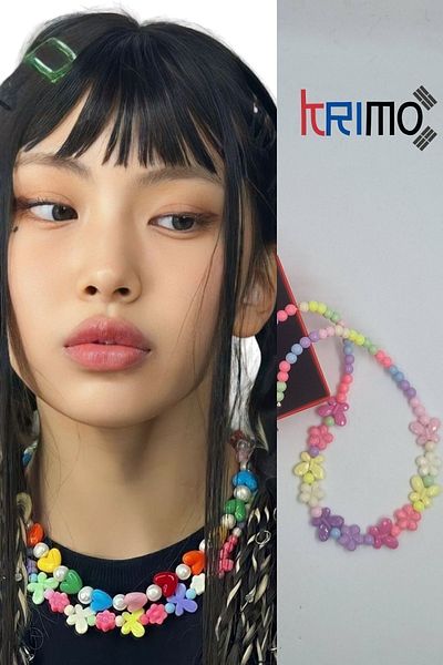 KRIMO Hyein Butterfly Flower Patterned Beaded Necklace - Kpop New Jeans